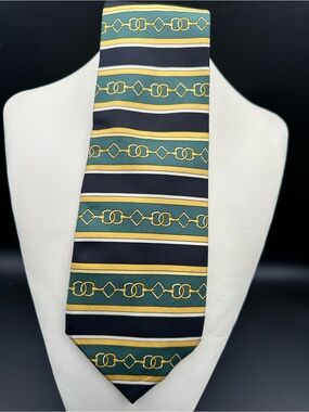 Paolo Gucci Vintage 100% Silk Tie – Equestrian Chain Stripe, Made in Italy EUC